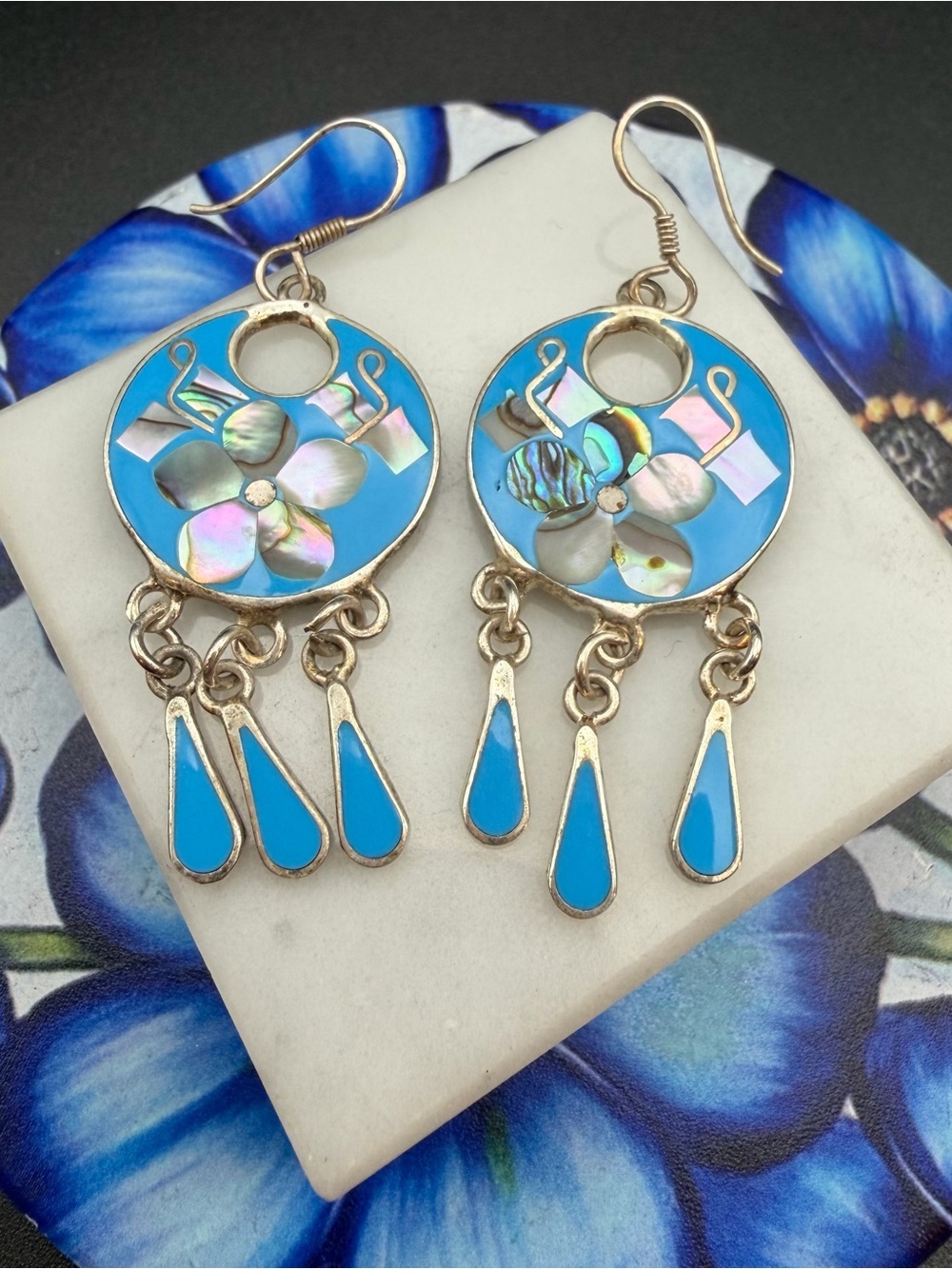 Mexico Abalone Inlay Light Blue drop Earrings #710